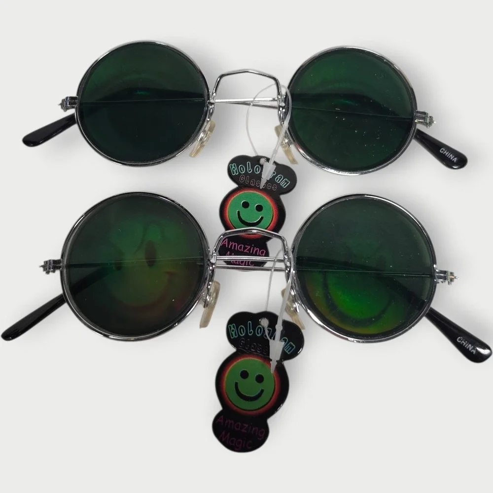 EYES + Smily Face Hologram Sunglasses Glasses LOT OF 2 VINTAGE NOS TAG NEW 1990s